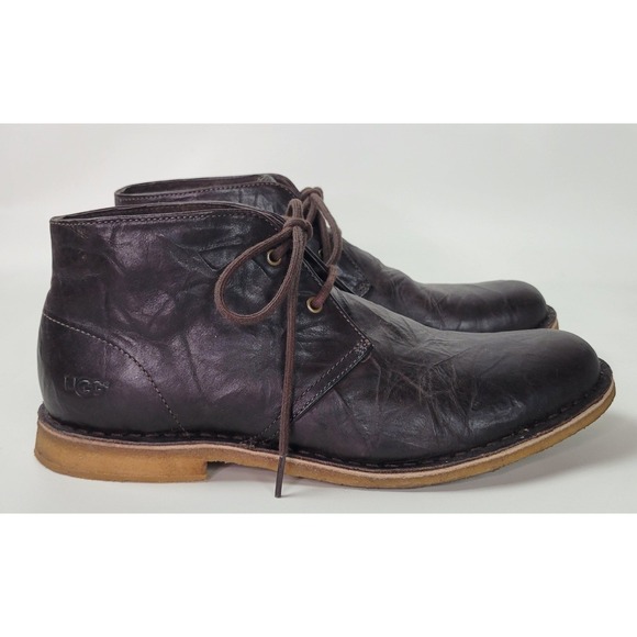 UGG Australia Leighton Mens Dark Brown Crinkled Leather Chukka Desert Boots 11.5 main image 5